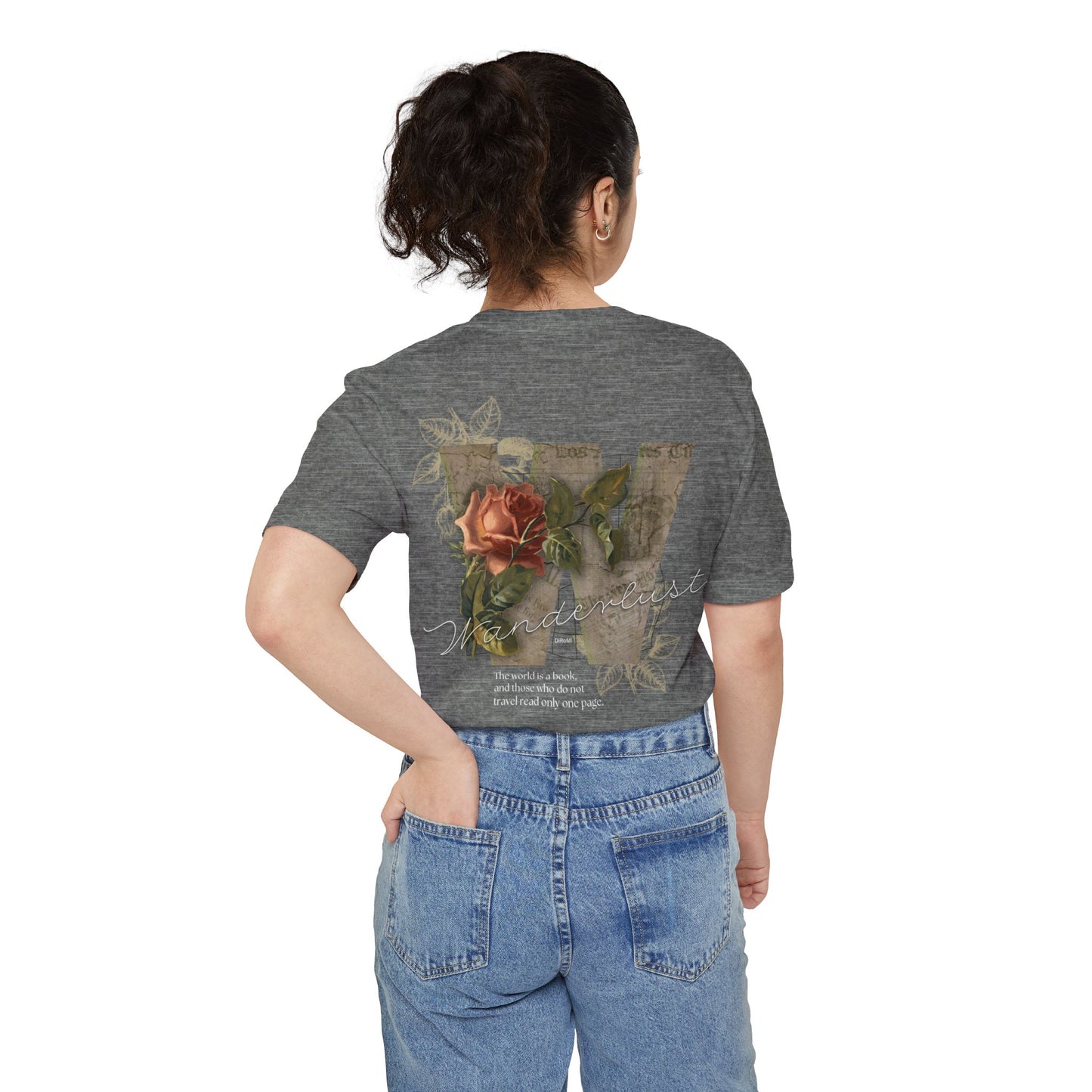 Wanderlust Pocket T-Shirt | Unisex Adventure Tee with Rose Design - DiRoMi