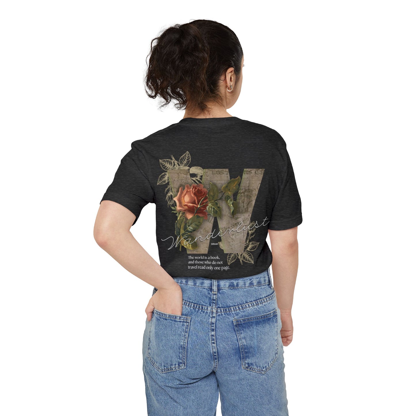Wanderlust Pocket T-Shirt | Unisex Adventure Tee with Rose Design - DiRoMi