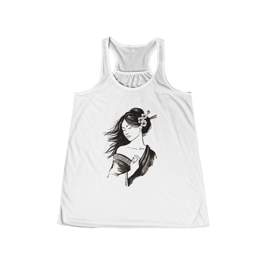 Elegant Women’s Flowy Racerback Tank with Asian-Inspired Design