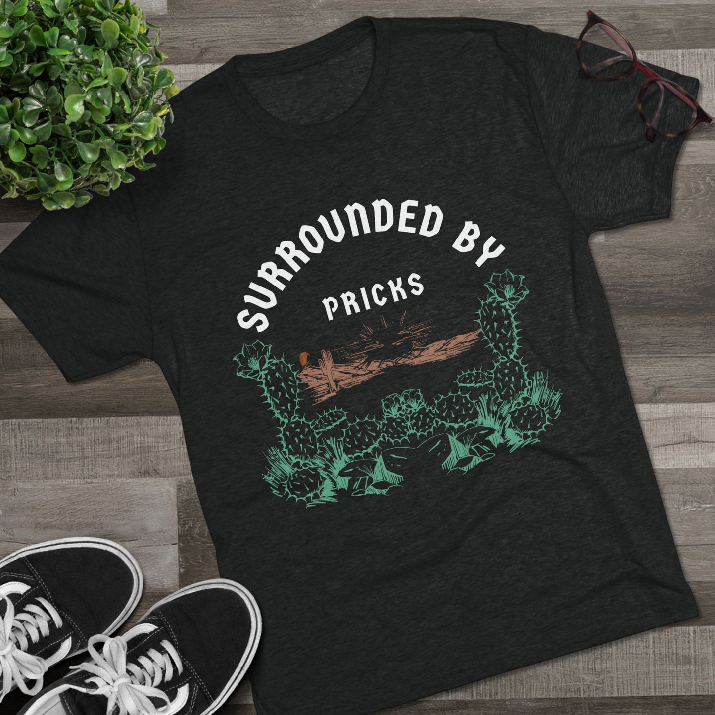 Surrounded by Pricks Unisex Tri-Blend Crew Tee - Fun Casual Wear for Plant Lovers - DiRoMi