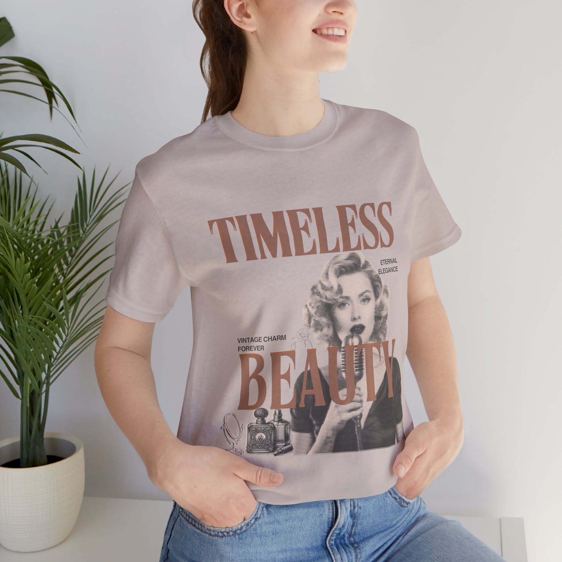 Timeless Beauty Graphic Tee - Vintage Elegance Jersey Short Sleeve Shirt - DiRoMi