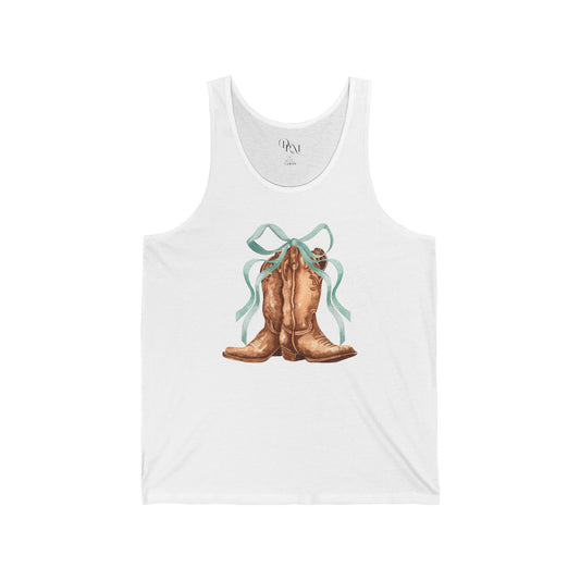 Country Charm Unisex  Tank with Cowboy Boots Design