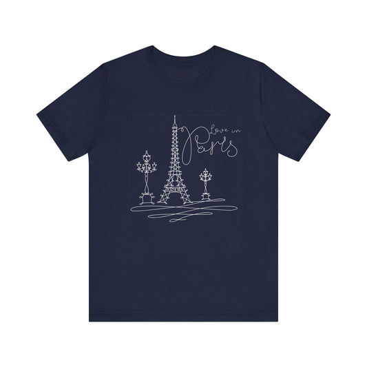 Paris Love Tee, Unisex Short Sleeve Shirt, Eiffel Tower Graphic Tee, Gifts for Travelers, Summer Fashion, Casual Wear, chic shirts