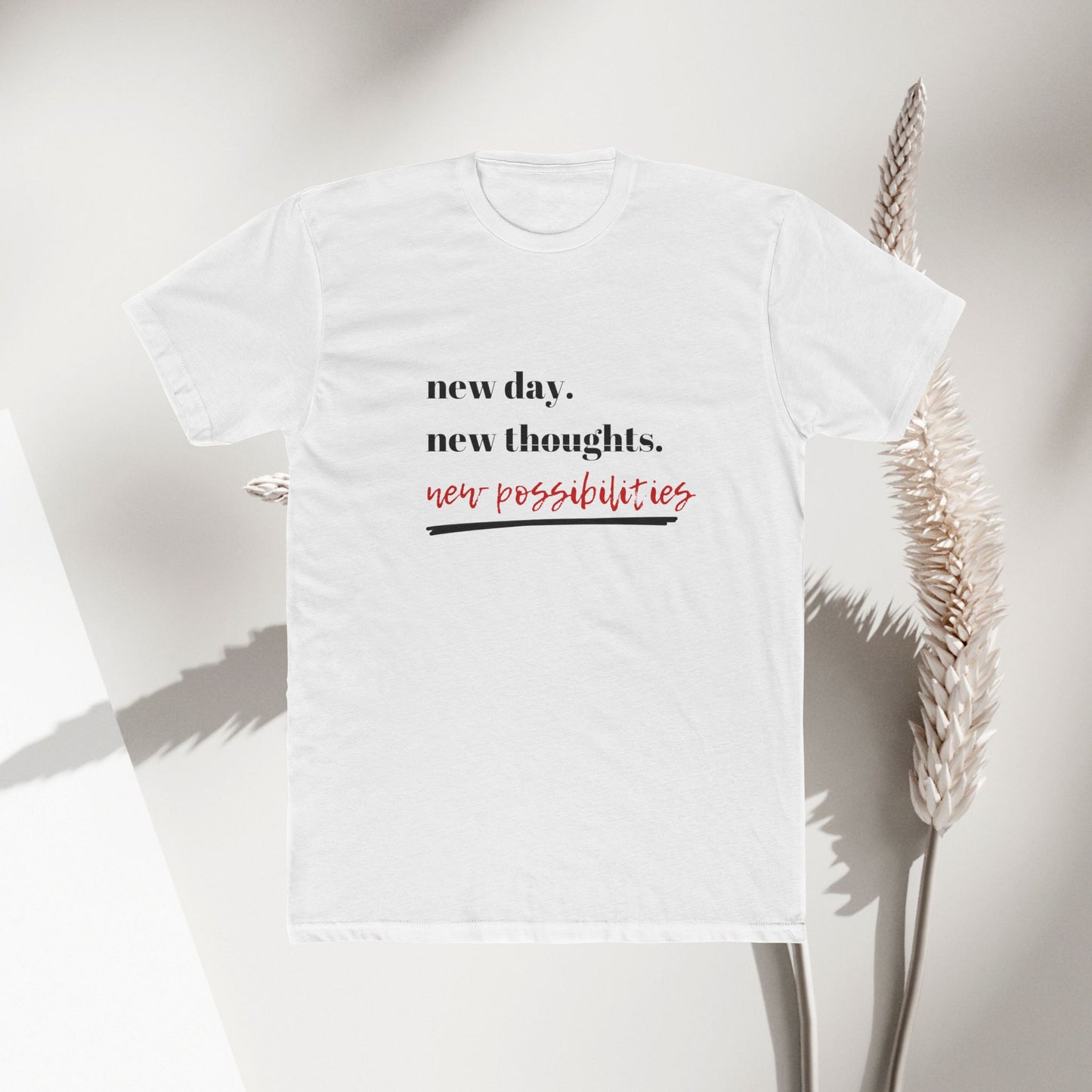 Inspirational Unisex Cotton Crew Tee - New Day, New Thoughts, New Possibilities - DiRoMi