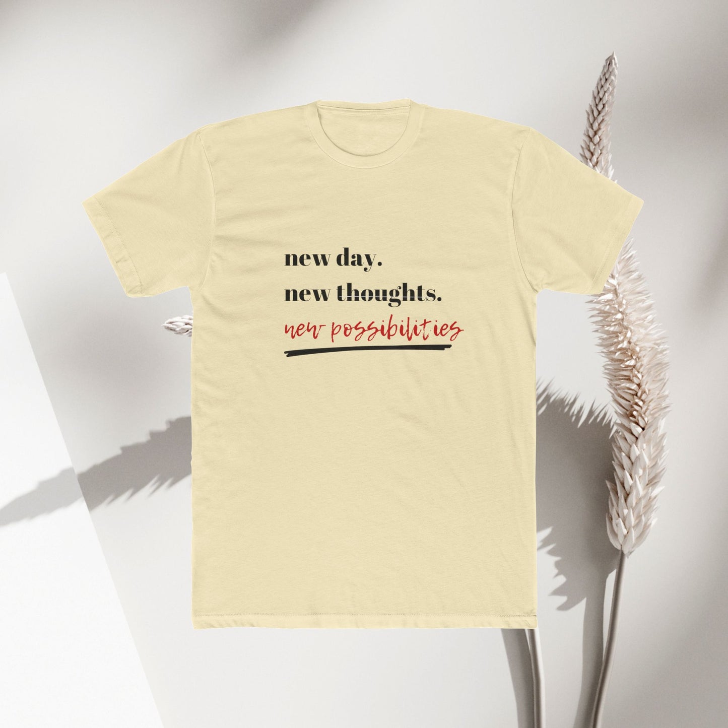Inspirational Unisex Cotton Crew Tee - New Day, New Thoughts, New Possibilities - DiRoMi
