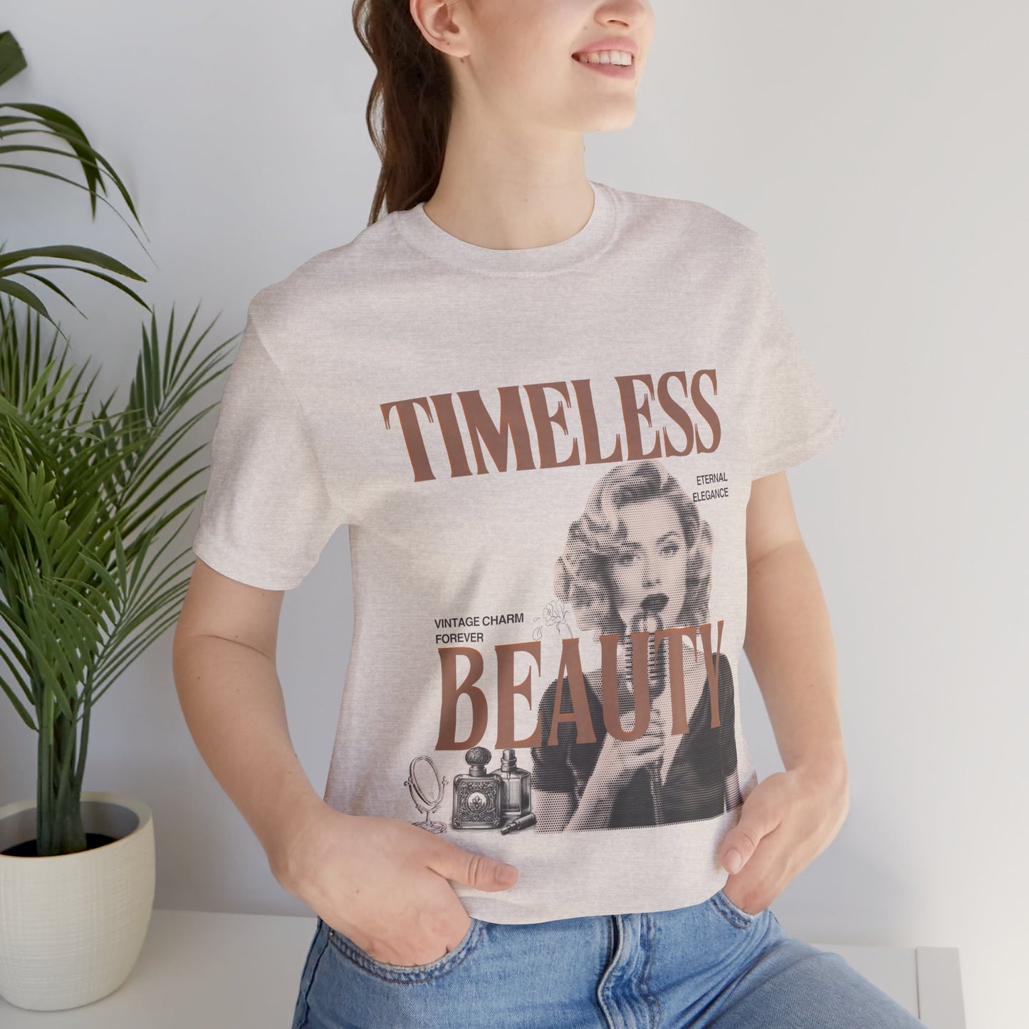 Timeless Beauty Graphic Tee - Vintage Elegance Jersey Short Sleeve Shirt - DiRoMi