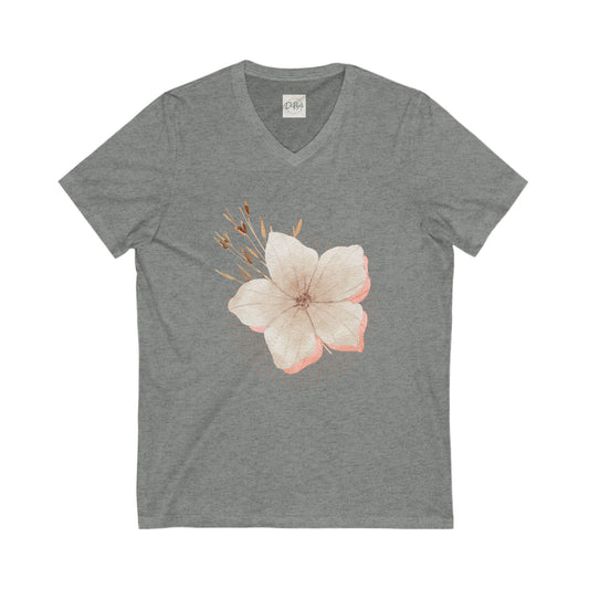 Floral V-Neck Tee for Nature Lovers | Unisex Jersey Short Sleeve Shirt - DiRoMi