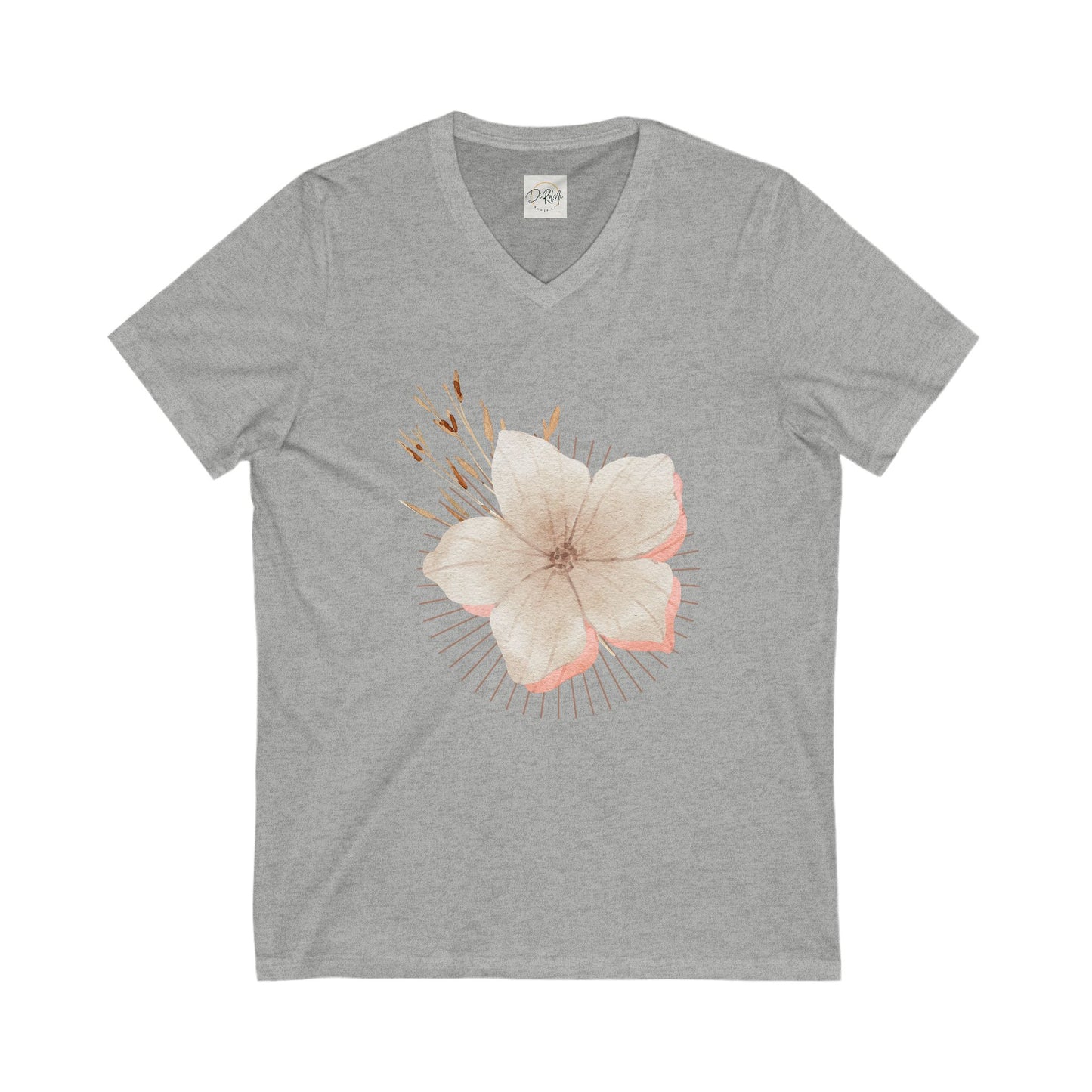Floral V-Neck Tee for Nature Lovers | Unisex Jersey Short Sleeve Shirt - DiRoMi