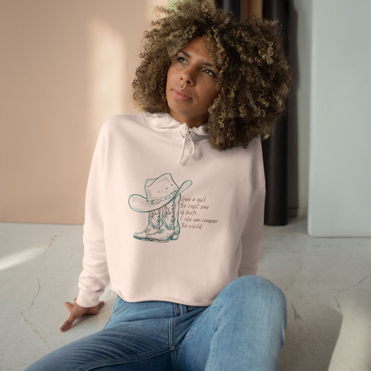 Cowgirl Spirit Crop Hoodie - Western Inspired Hoodie with Inspirational Quote - DiRoMi