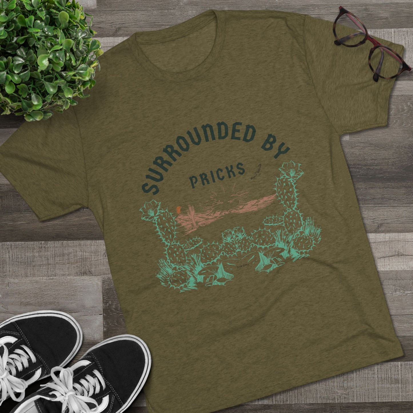 Surrounded by Pricks Unisex Tri-Blend Crew Tee - Fun Casual Wear for Plant Lovers - DiRoMi