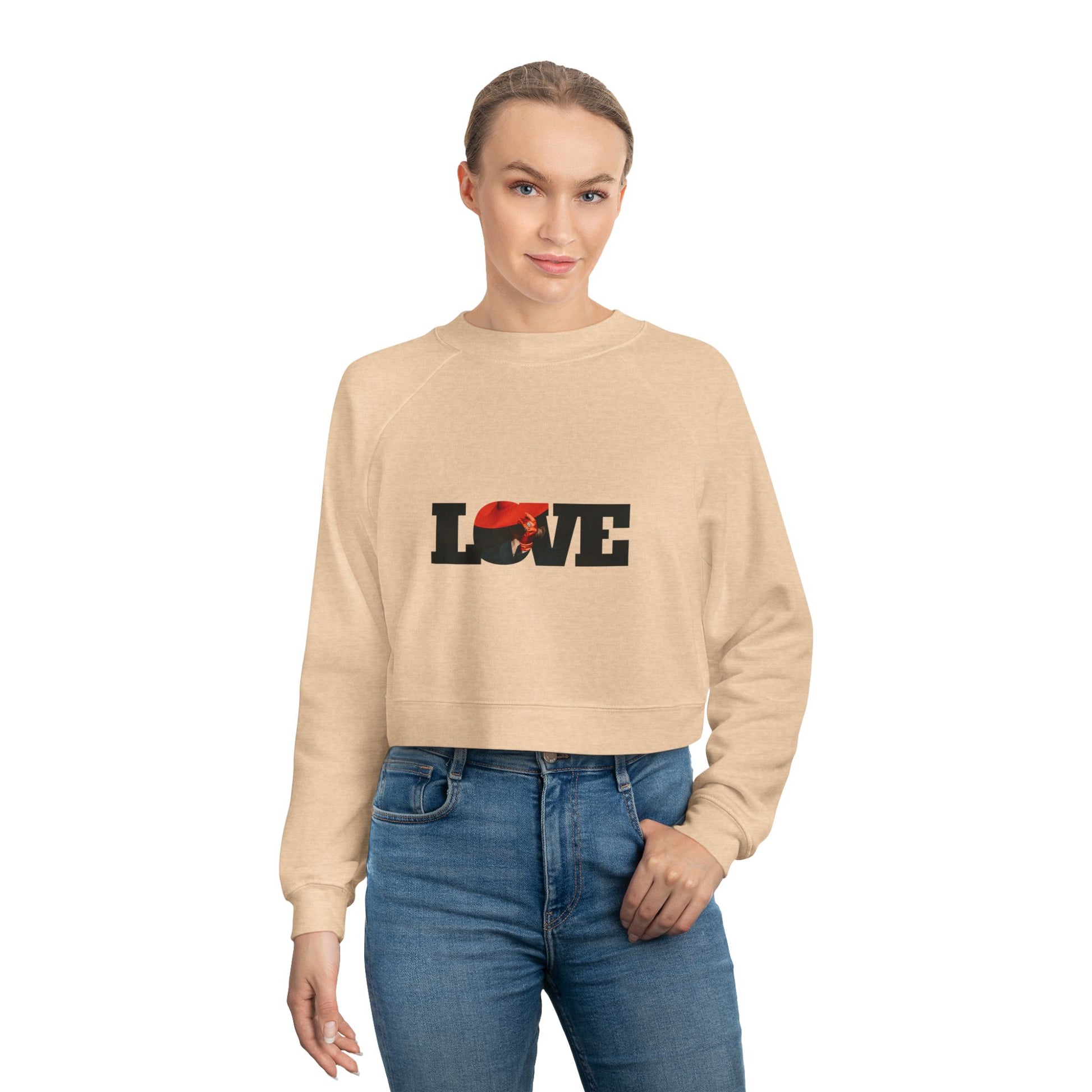 Love Graphic Women's Cropped Fleece Pullover, crop top sweatshirt, women' sweatshirt - DiRoMi