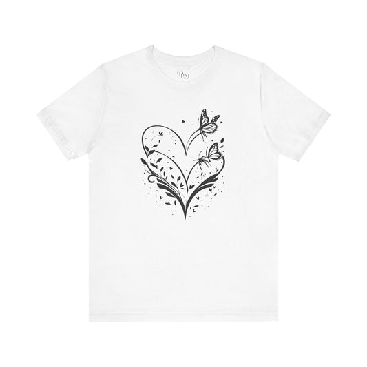 Butterfly Heart Unisex Tee, Nature-Inspired Shirt, Gift for Her, Casual Everyday Wear, Eco-Friendly Apparel, Perfect for Spring