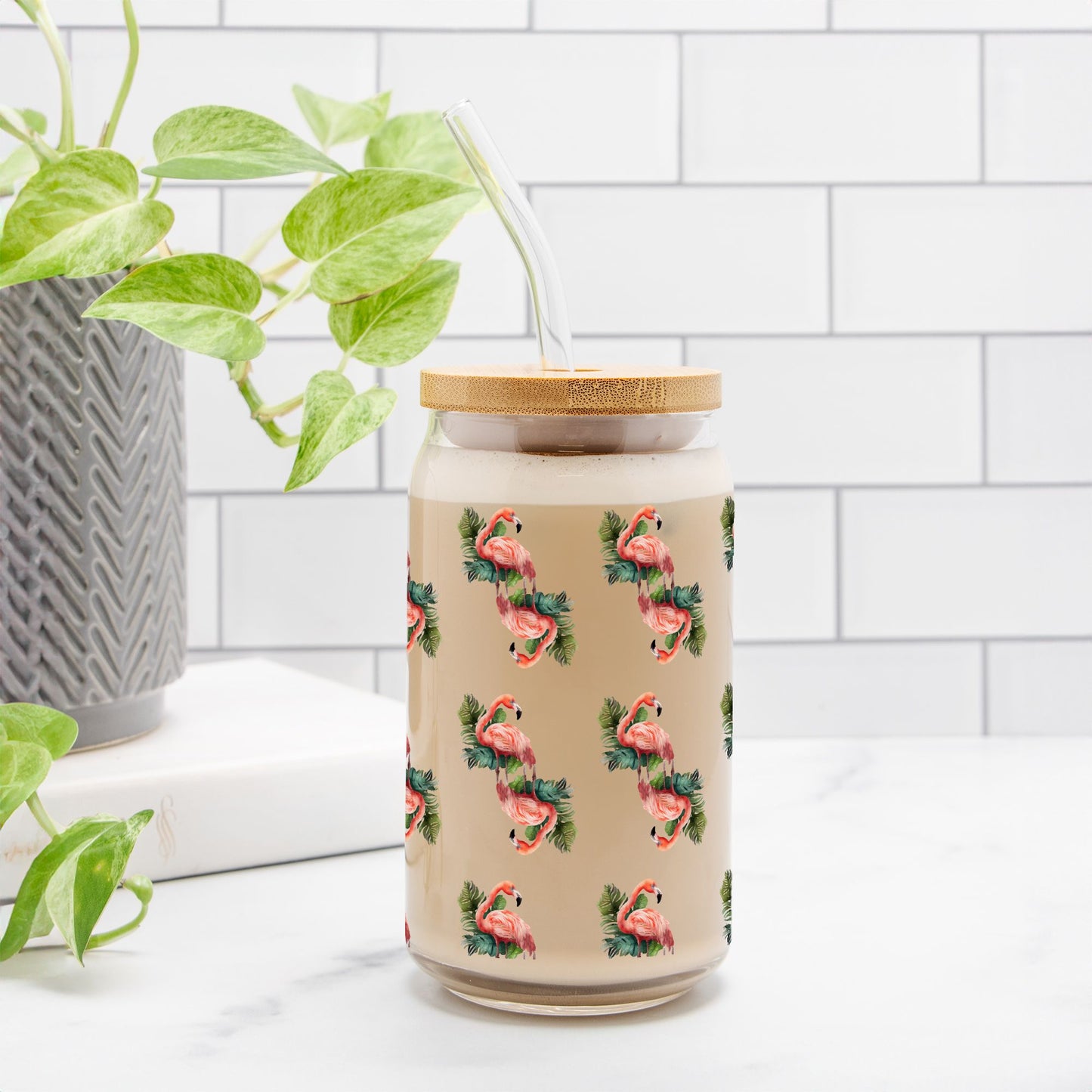 Flamingo Glass Tumbler 16oz