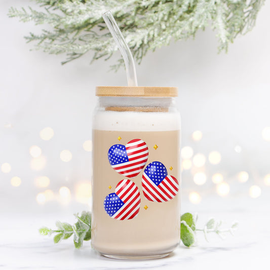 4th of july Glass Tumbler, Summer tumbler, iced coffee glass tumbler,Glass Can 16oz - DiRoMi