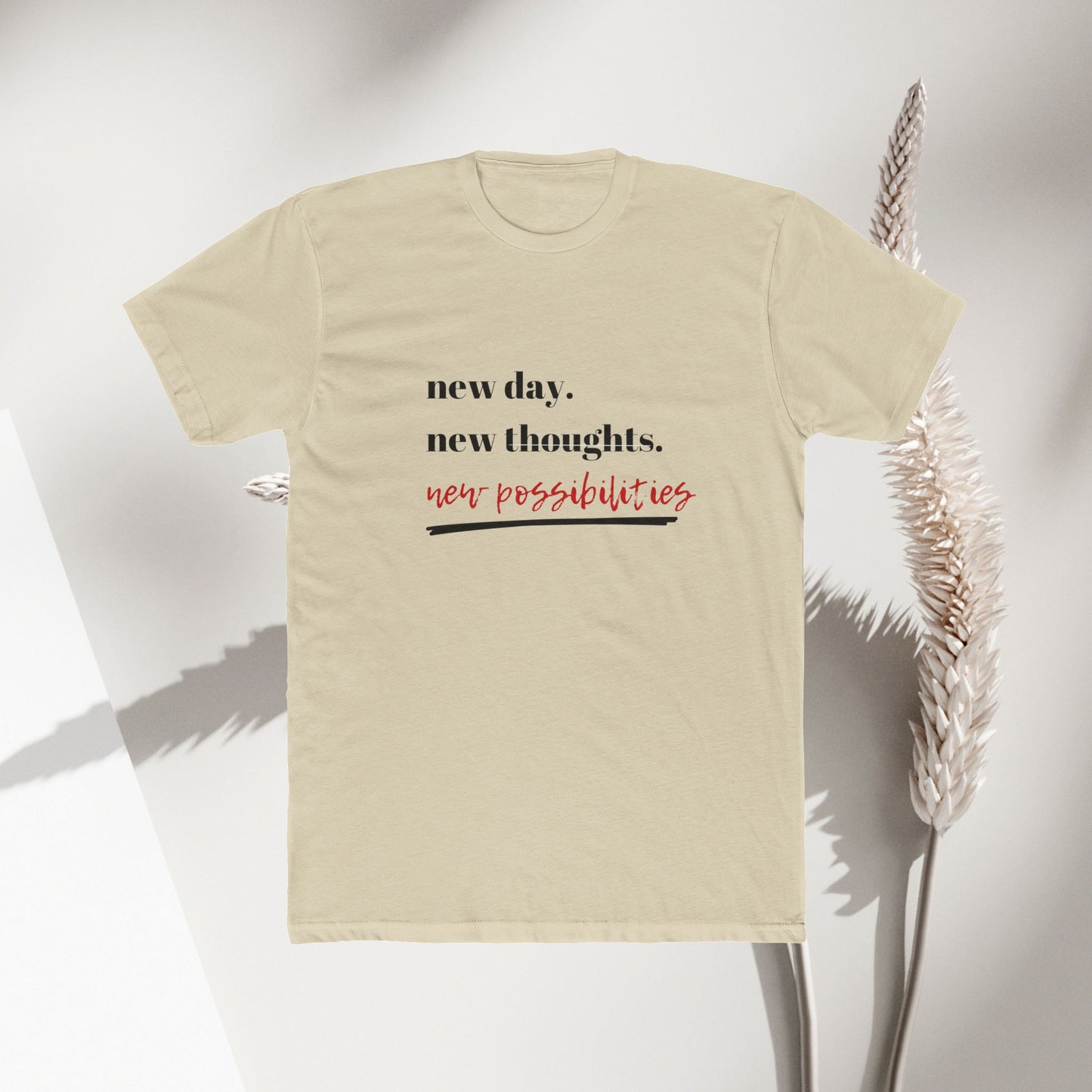 Inspirational Unisex Cotton Crew Tee - New Day, New Thoughts, New Possibilities - DiRoMi