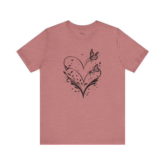 Butterfly Heart Unisex Tee, Nature-Inspired Shirt, Gift for Her, Casual Everyday Wear, Eco-Friendly Apparel, Perfect for Spring
