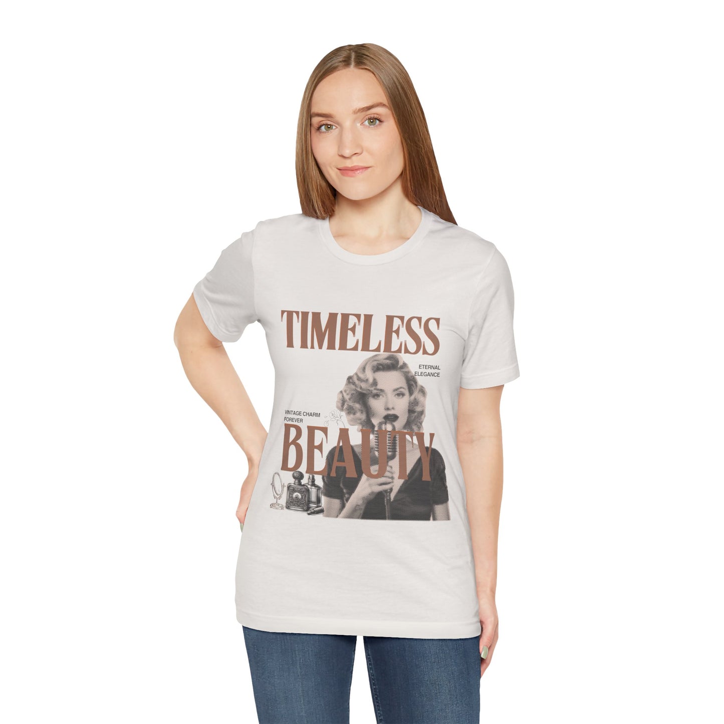 Timeless Beauty Graphic Tee - Vintage Elegance Jersey Short Sleeve Shirt - DiRoMi