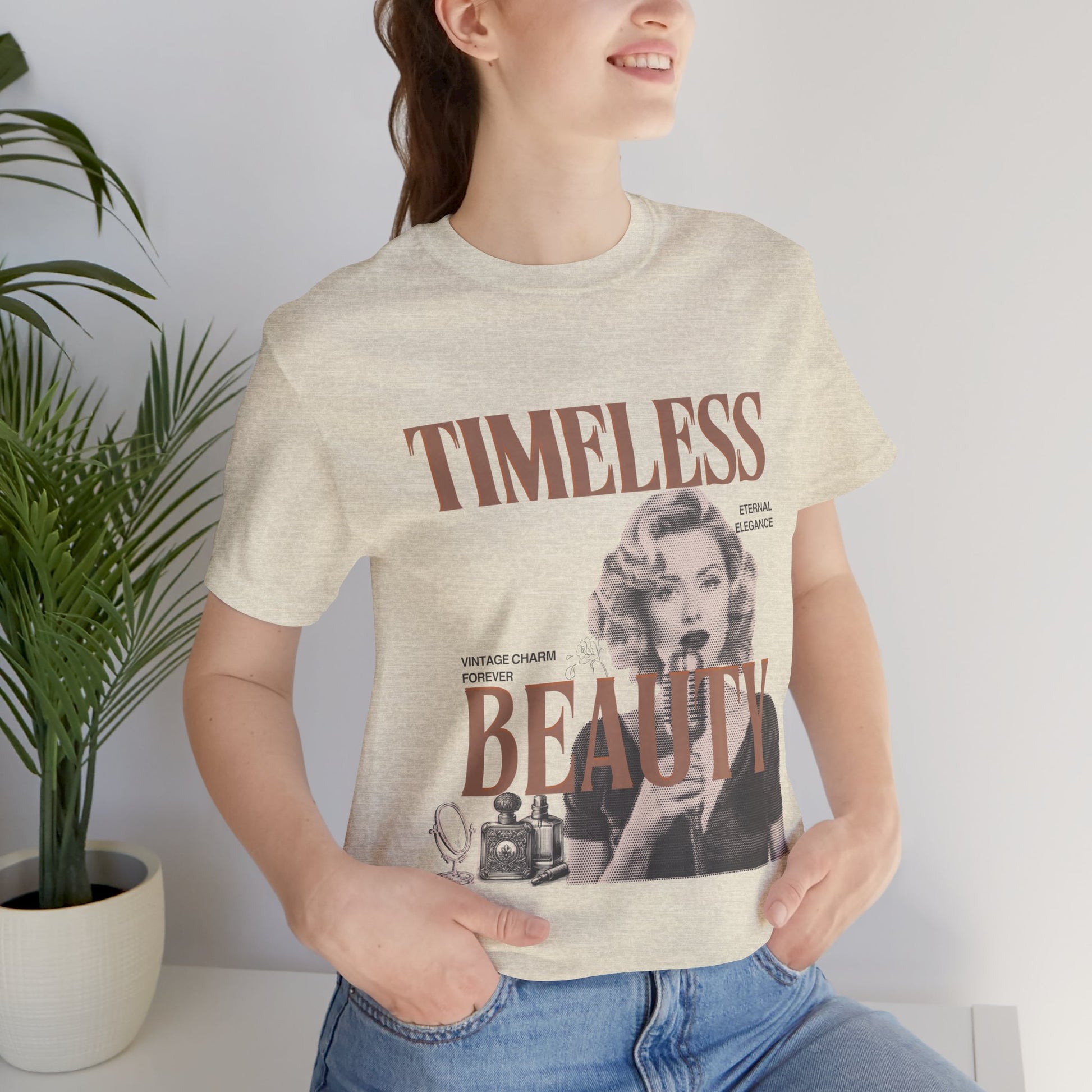Timeless Beauty Graphic Tee - Vintage Elegance Jersey Short Sleeve Shirt - DiRoMi