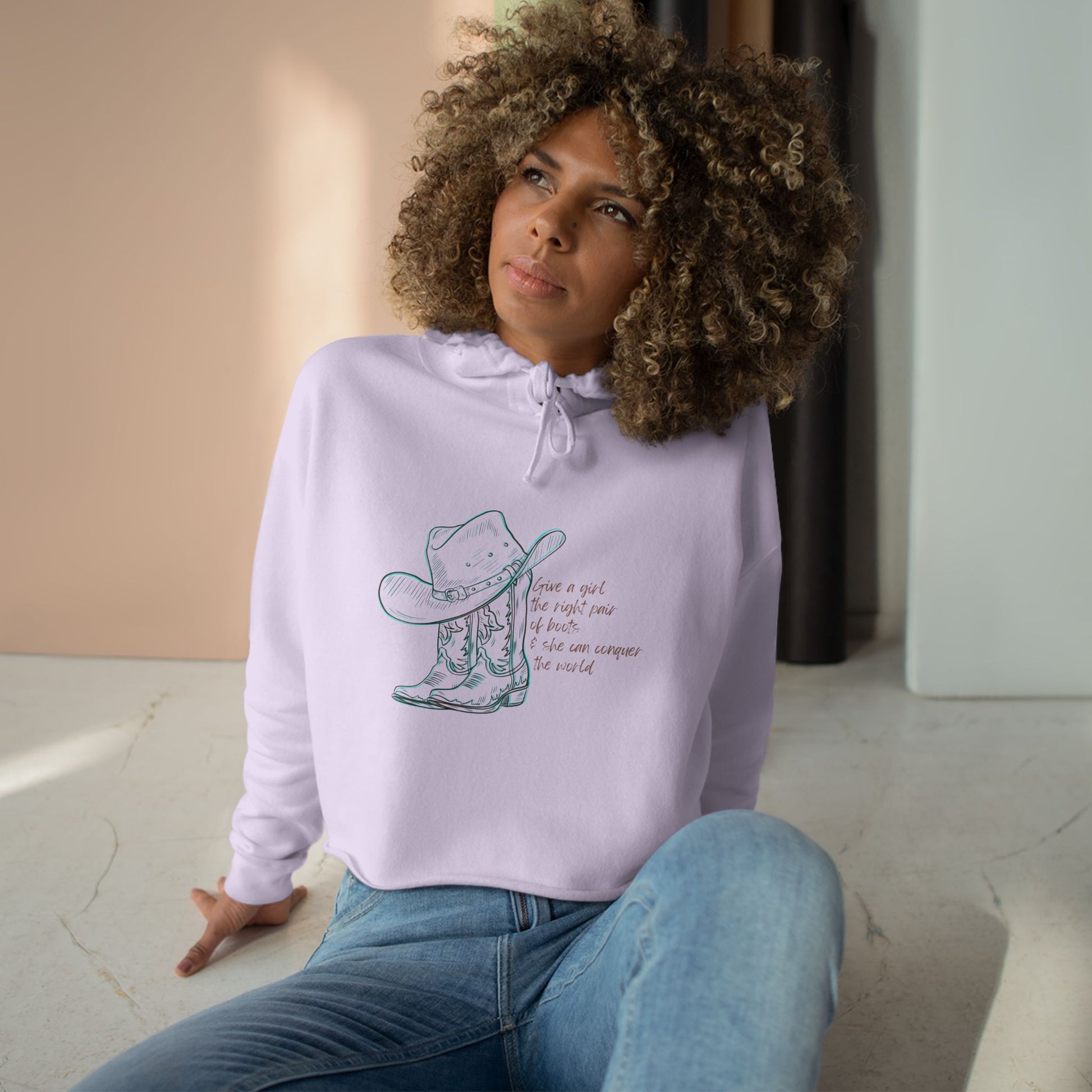 Cowgirl Spirit Crop Hoodie - Western Inspired Hoodie with Inspirational Quote - DiRoMi