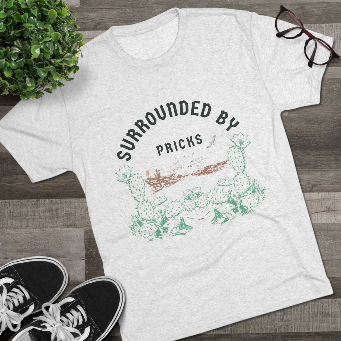 Surrounded by Pricks Unisex Tri-Blend Crew Tee - Fun Casual Wear for Plant Lovers - DiRoMi