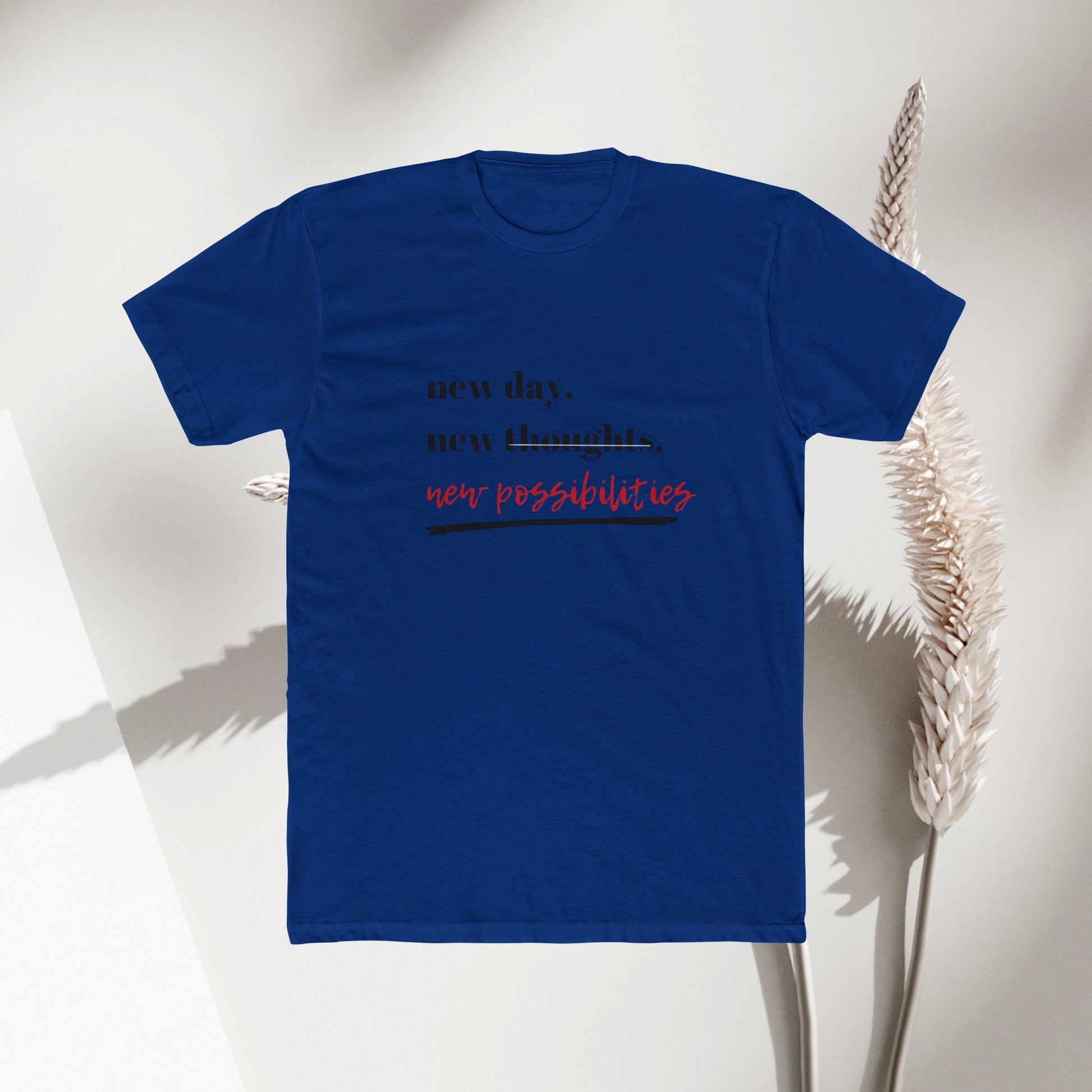 Inspirational Unisex Cotton Crew Tee - New Day, New Thoughts, New Possibilities - DiRoMi