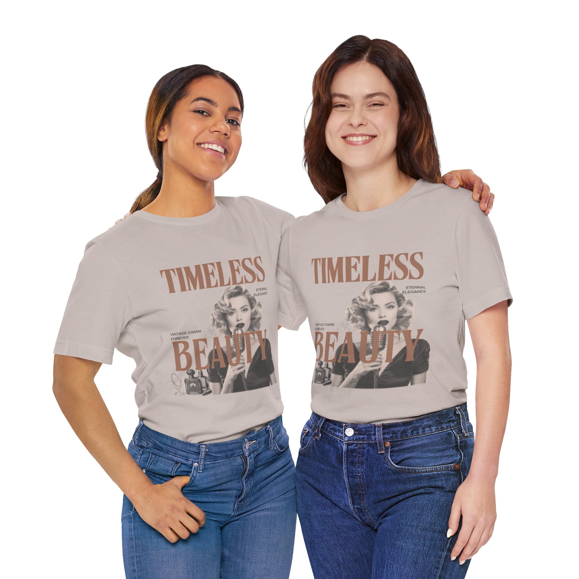 Timeless Beauty Graphic Tee - Vintage Elegance Jersey Short Sleeve Shirt - DiRoMi