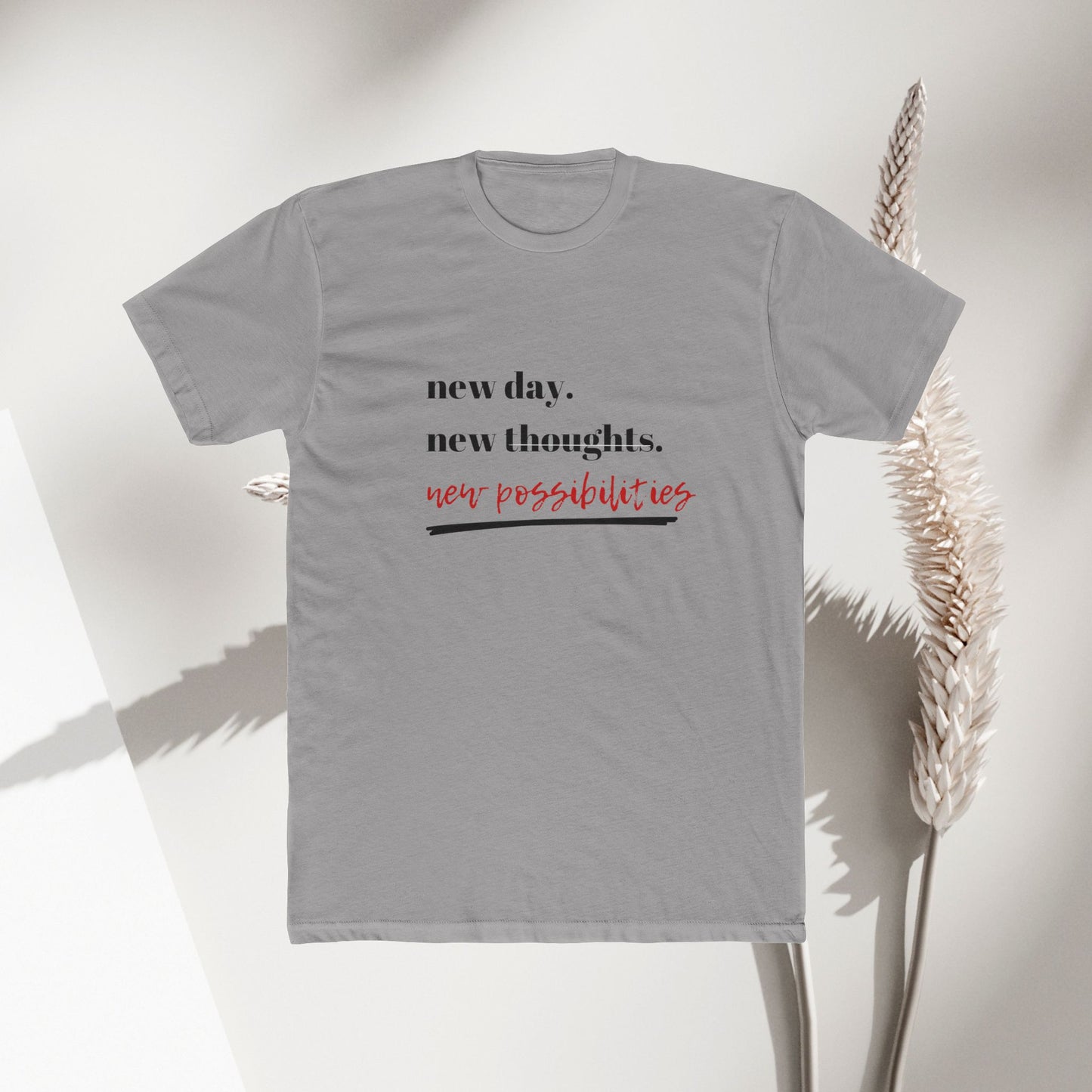 Inspirational Unisex Cotton Crew Tee - New Day, New Thoughts, New Possibilities - DiRoMi