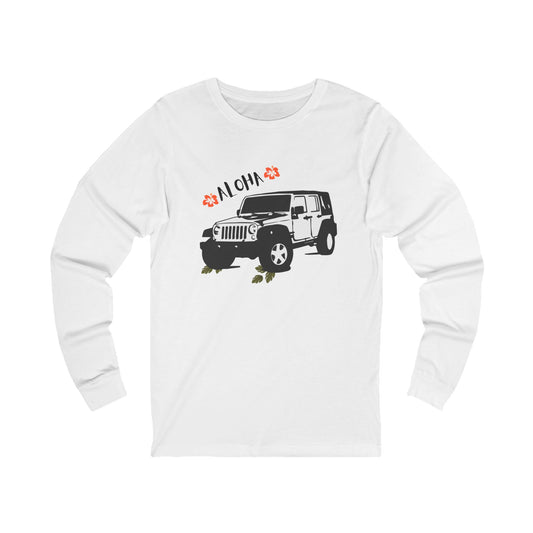 Aloha Jeep Long Sleeve Tee, Casual Shirt for Jeep Lovers, Beachwear, Gift for Adventurers, Summer Vibe Apparel, Graphic t shirt, Jeep - DiRoMi
