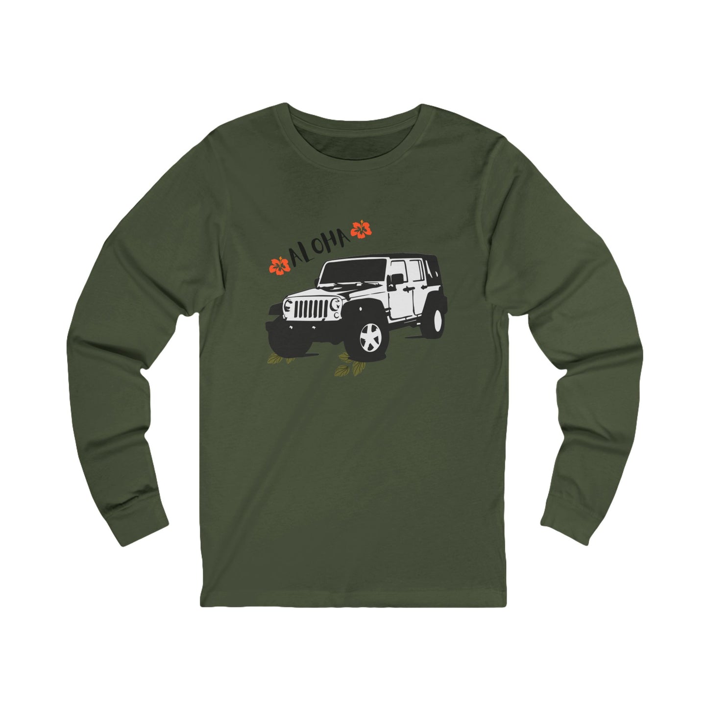 Aloha Jeep Long Sleeve Tee, Casual Shirt for Jeep Lovers, Beachwear, Gift for Adventurers, Summer Vibe Apparel, Graphic t shirt, Jeep - DiRoMi