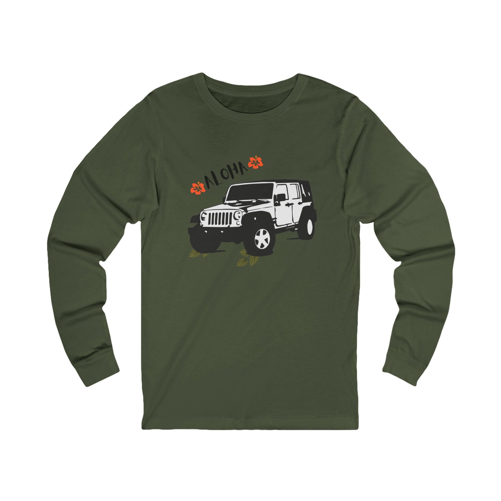 Aloha Jeep Long Sleeve Tee, Casual Shirt for Jeep Lovers, Beachwear, Gift for Adventurers, Summer Vibe Apparel, Graphic t shirt, Jeep - DiRoMi