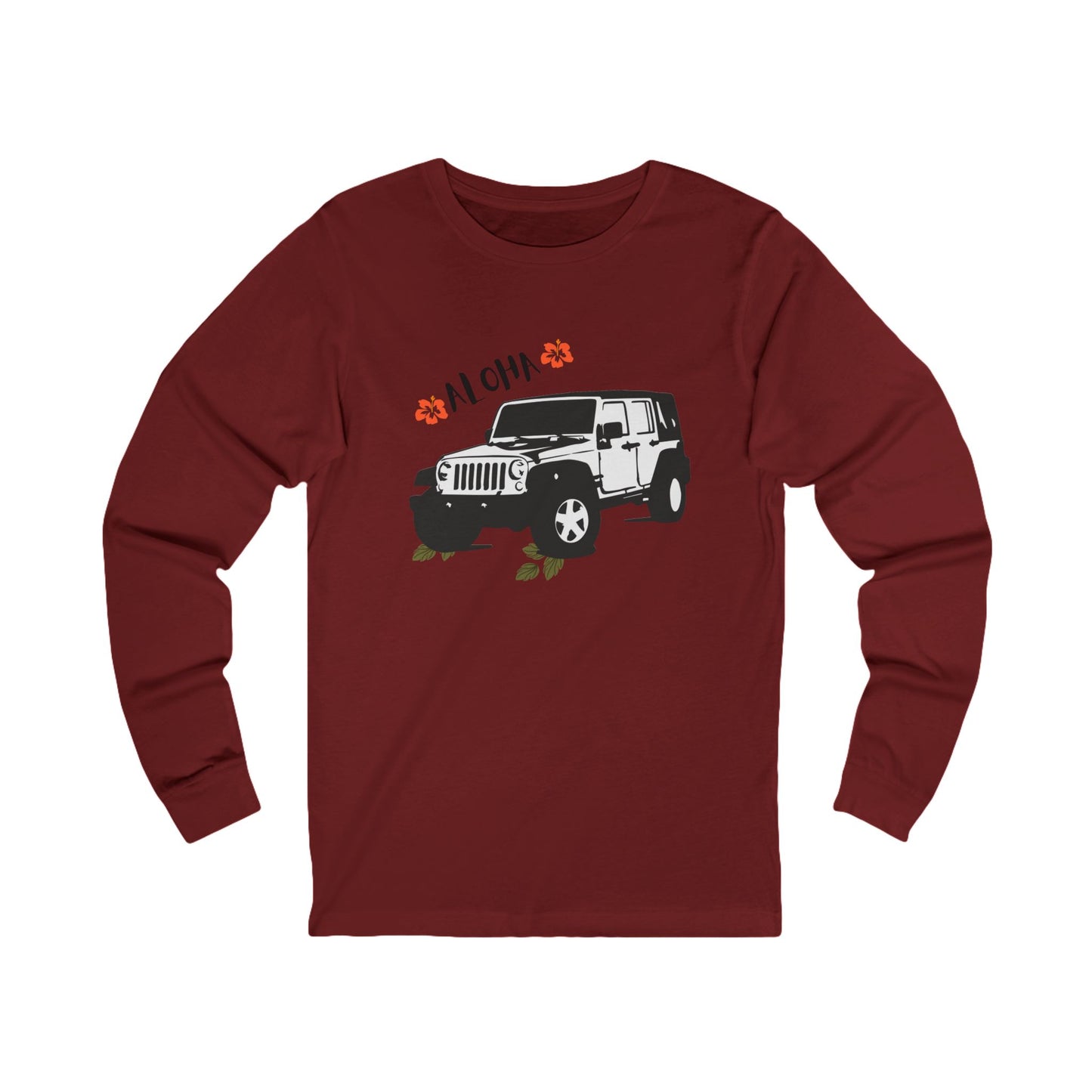 Aloha Jeep Long Sleeve Tee, Casual Shirt for Jeep Lovers, Beachwear, Gift for Adventurers, Summer Vibe Apparel, Graphic t shirt, Jeep - DiRoMi