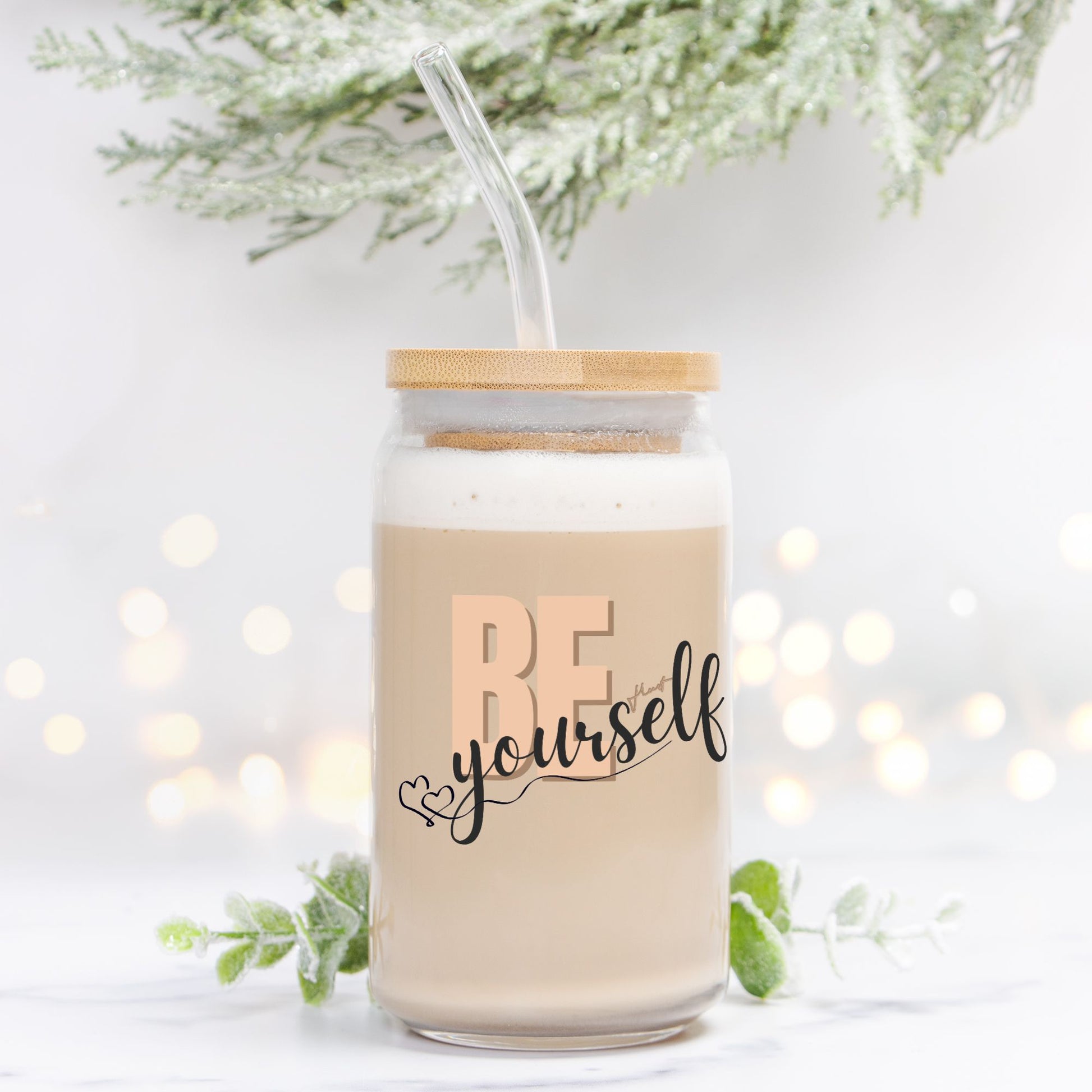 'Be Yourself' Glass tumbler- Glass Can - Gift tumblers 16oz - DiRoMi