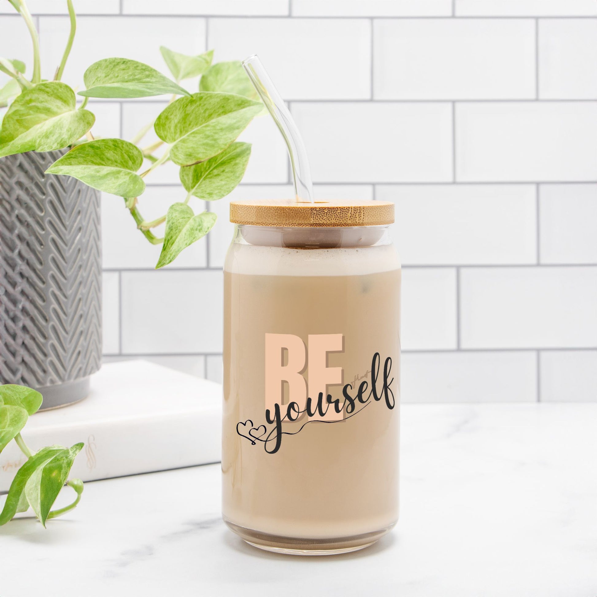 'Be Yourself' Glass tumbler- Glass Can - Gift tumblers 16oz - DiRoMi