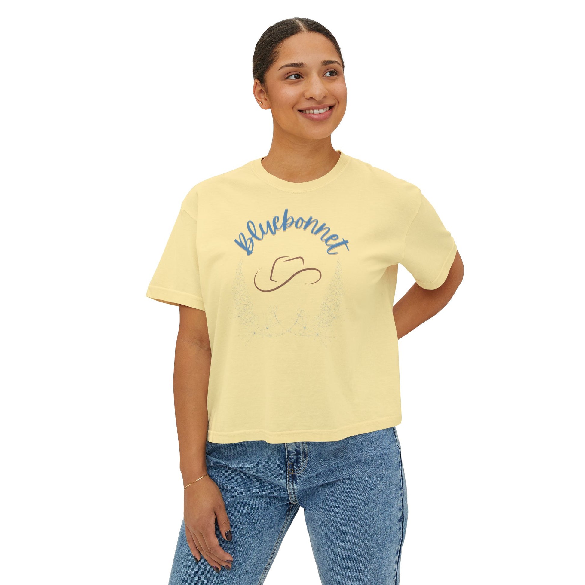 Bluebonnet Women's Boxy Tee - Casual, Comfortable, Trendy T-Shirt for Spring, Summer, Teen crop top, Crop Top, Birthday Gift, mother's day - DiRoMi