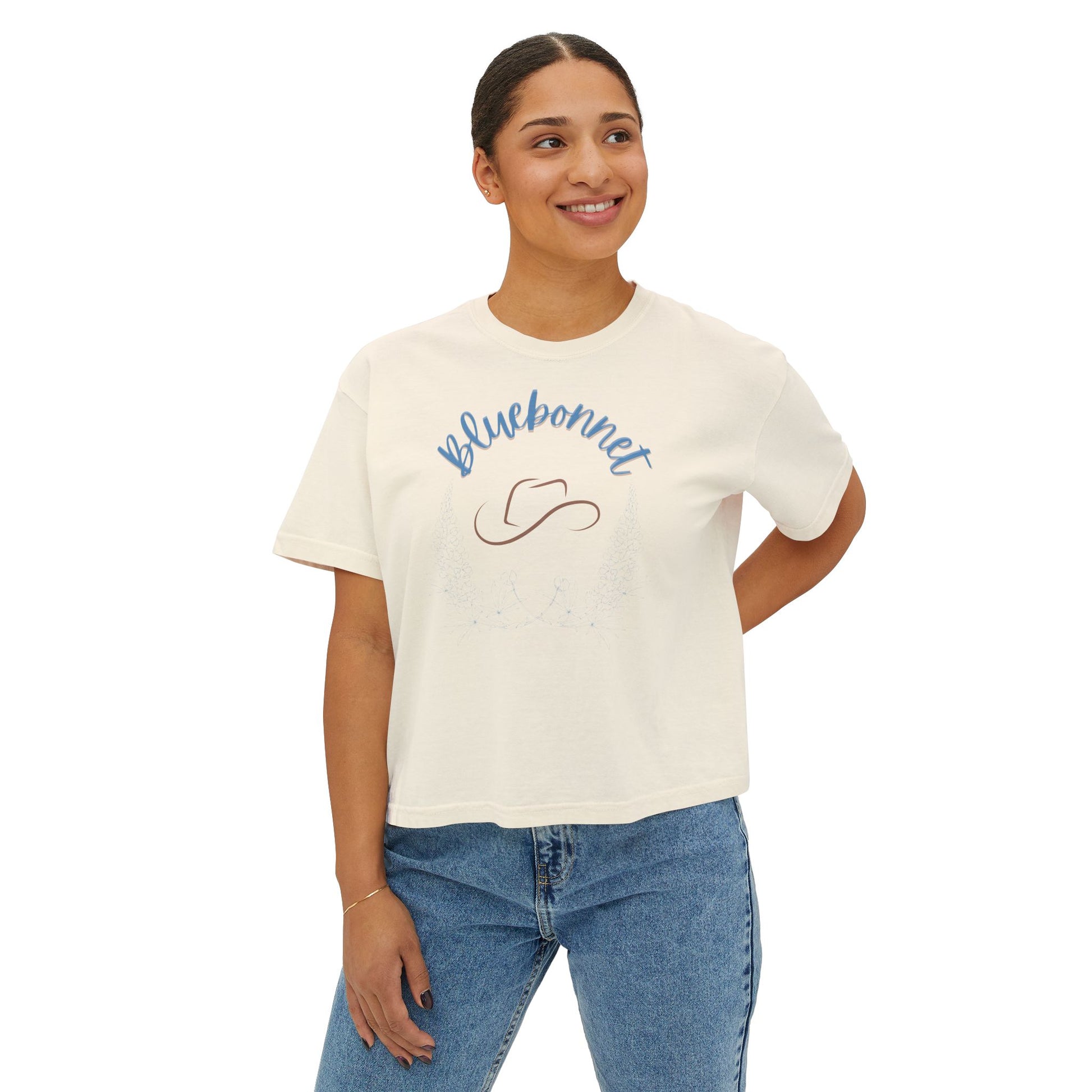 Bluebonnet Women's Boxy Tee - Casual, Comfortable, Trendy T-Shirt for Spring, Summer, Teen crop top, Crop Top, Birthday Gift, mother's day - DiRoMi