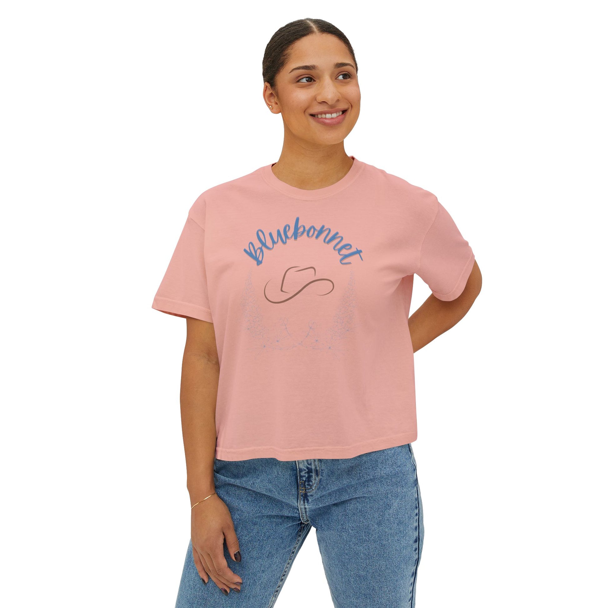 Bluebonnet Women's Boxy Tee - Casual, Comfortable, Trendy T-Shirt for Spring, Summer, Teen crop top, Crop Top, Birthday Gift, mother's day - DiRoMi
