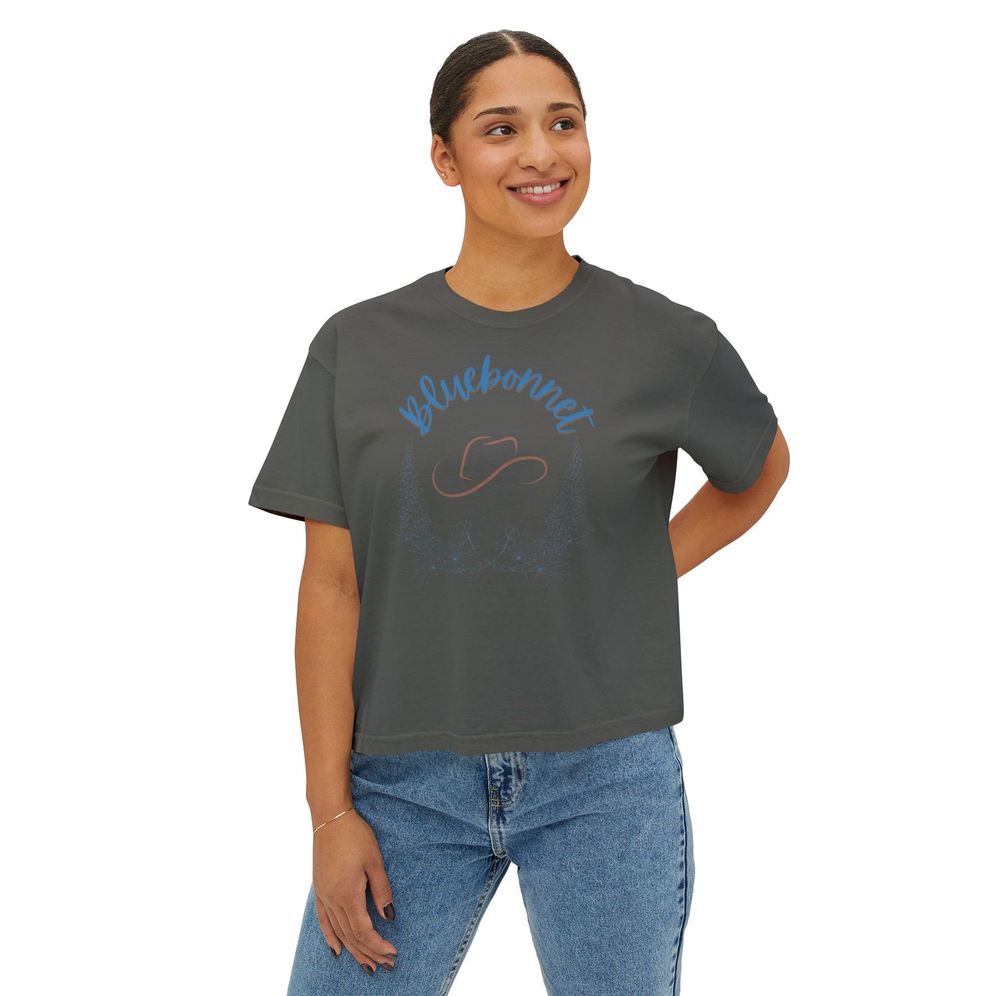 Bluebonnet Women's Boxy Tee - Casual, Comfortable, Trendy T-Shirt for Spring, Summer, Teen crop top, Crop Top, Birthday Gift, mother's day - DiRoMi