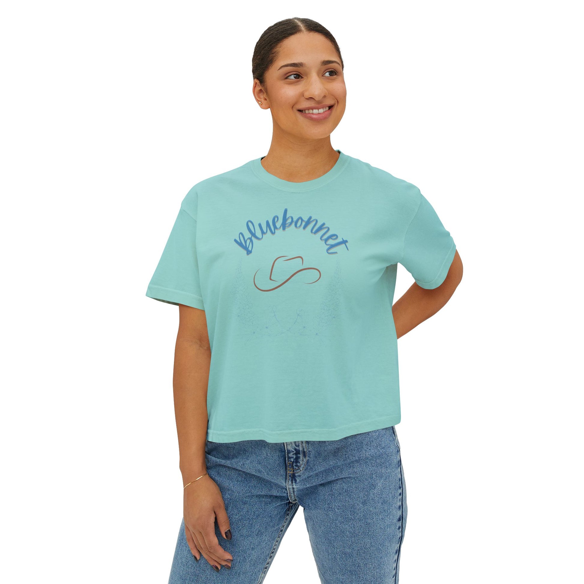 Bluebonnet Women's Boxy Tee - Casual, Comfortable, Trendy T-Shirt for Spring, Summer, Teen crop top, Crop Top, Birthday Gift, mother's day - DiRoMi