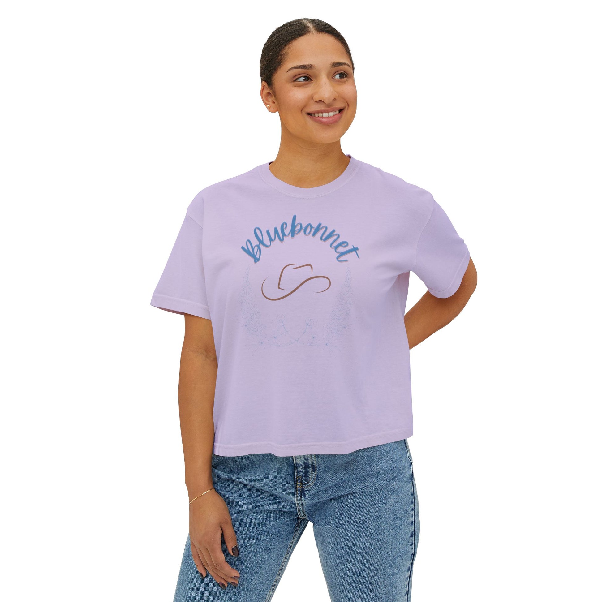 Bluebonnet Women's Boxy Tee - Casual, Comfortable, Trendy T-Shirt for Spring, Summer, Teen crop top, Crop Top, Birthday Gift, mother's day - DiRoMi