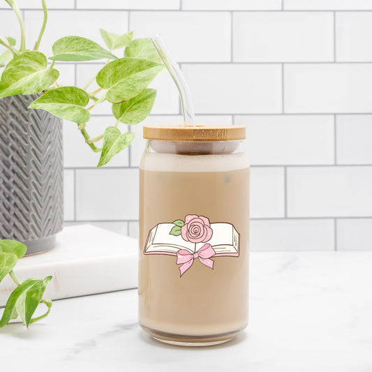 Bookish Glass Tumbler, Iced coffee tumbler, Iced coffee Glass, Glass Can 16oz - DiRoMi