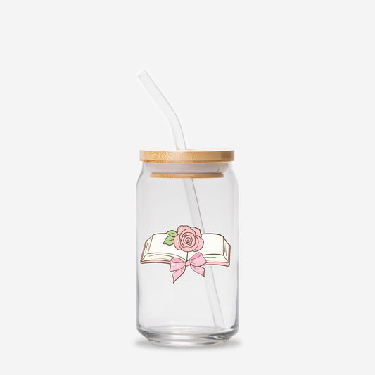 Bookish Glass Tumbler, Iced coffee tumbler, Iced coffee Glass, Glass Can 16oz - DiRoMi