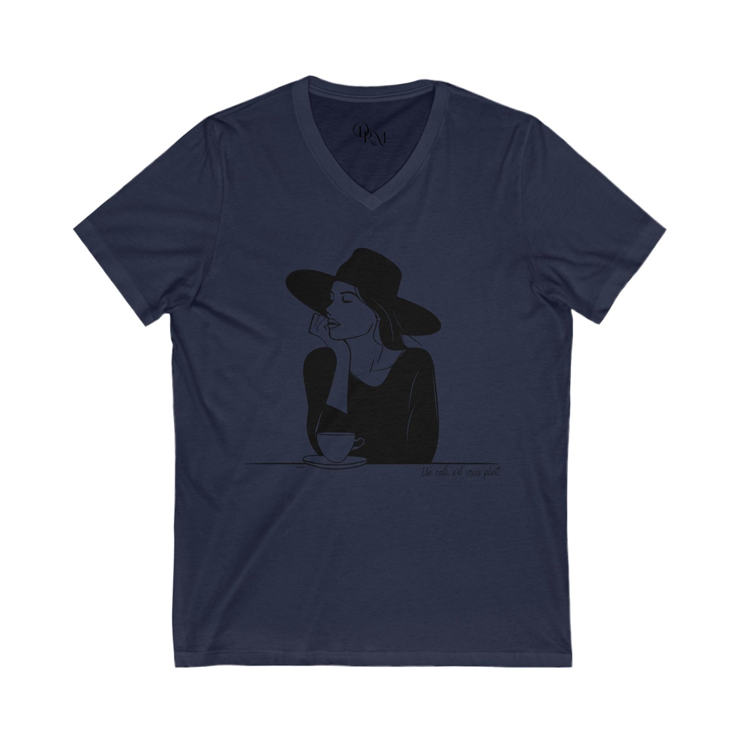 Chic V-Neck Tee - 'Un Caffè, s'il vous plaît!' for Coffee Lovers - DiRoMi