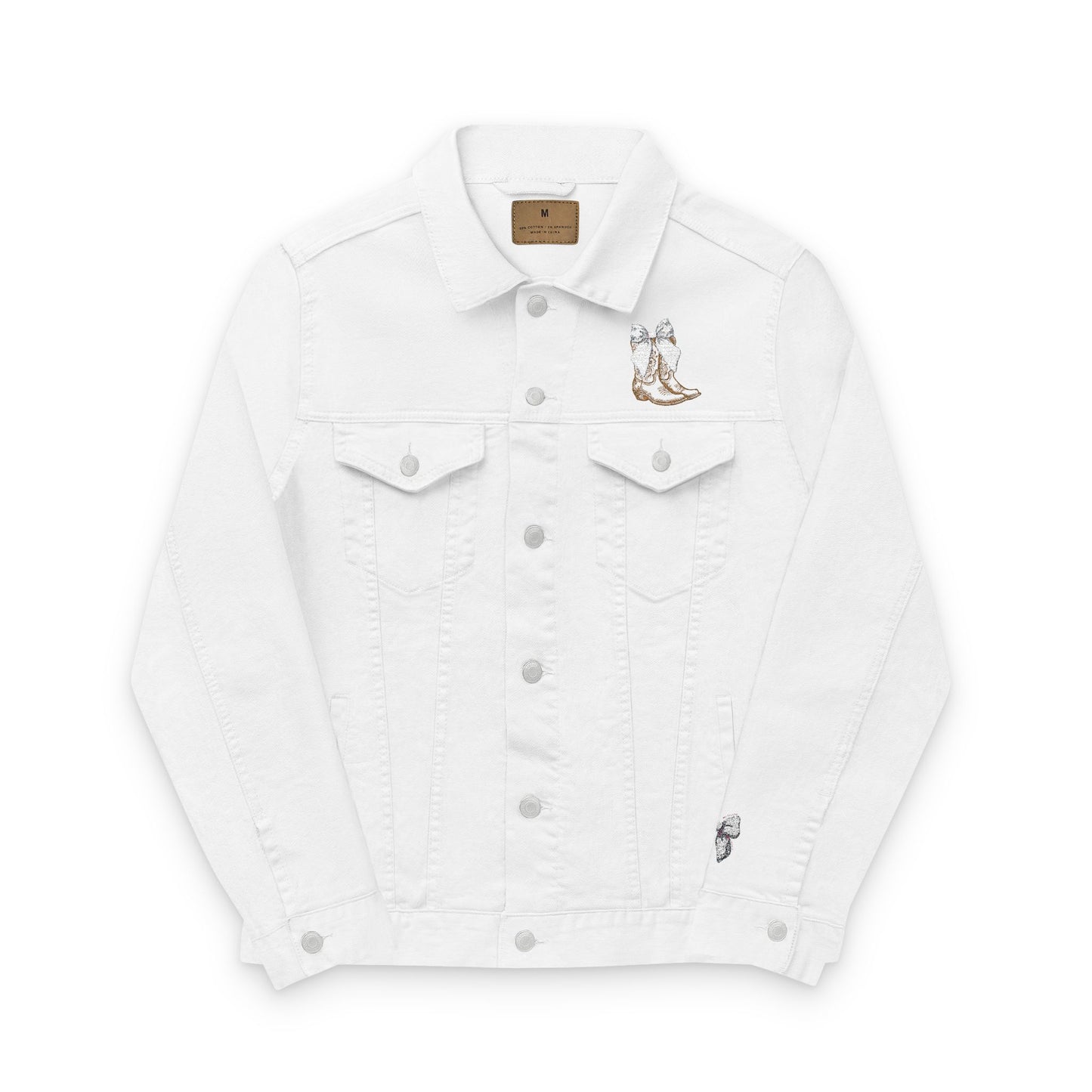 Chic White Denim Jacket with Western Embroidered Design - DiRoMi