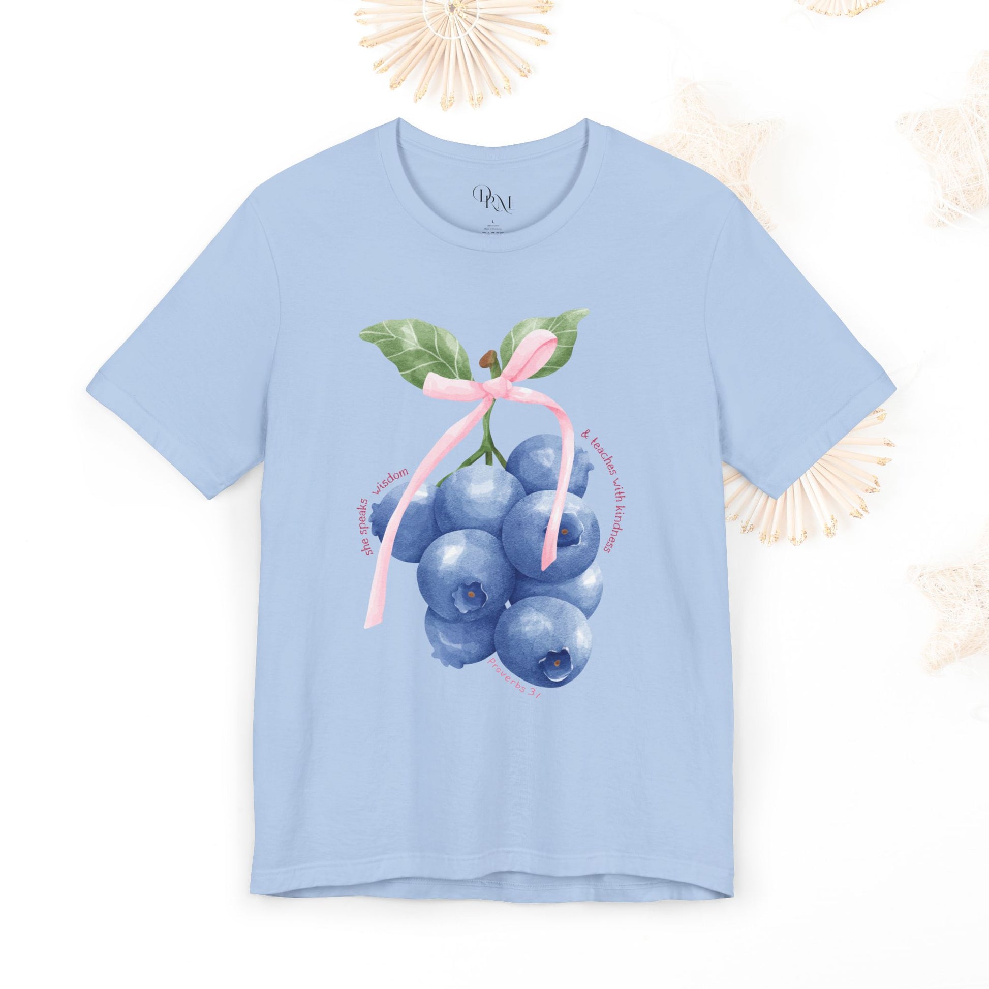 Coquette Blueberry Bliss T-Shirt, Cute Tee, Faith shirt, Christian T-Shirt, Summer Vibes Shirt, Gift for Christians, Casual Everyday Style - DiRoMi