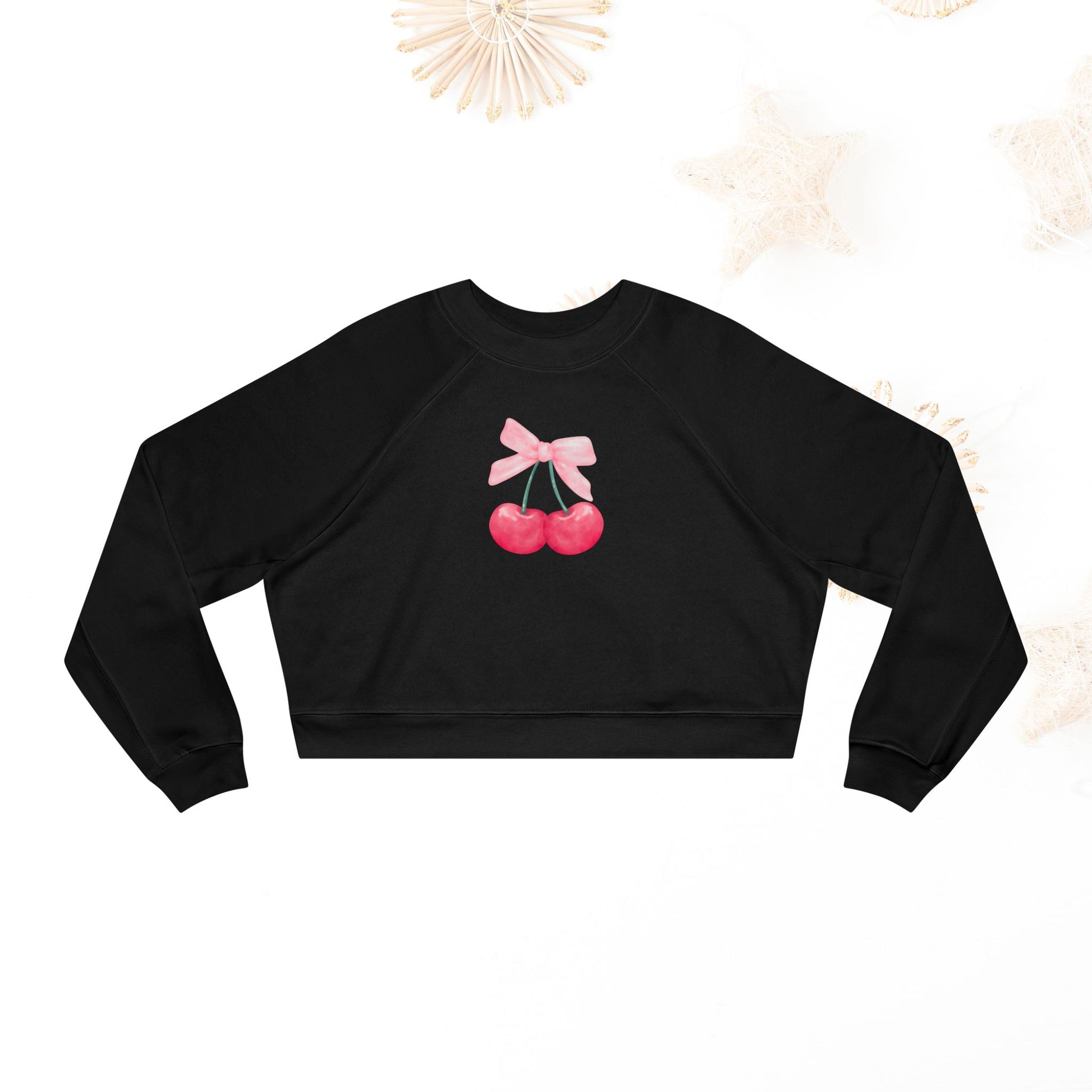 Coquette Cherry Cropped Fleece Pullover, Cute Sweatshirt for Women, Trendy Casual, Spring Fashion, Gifts for Her, Coquette Sweatshirt - DiRoMi