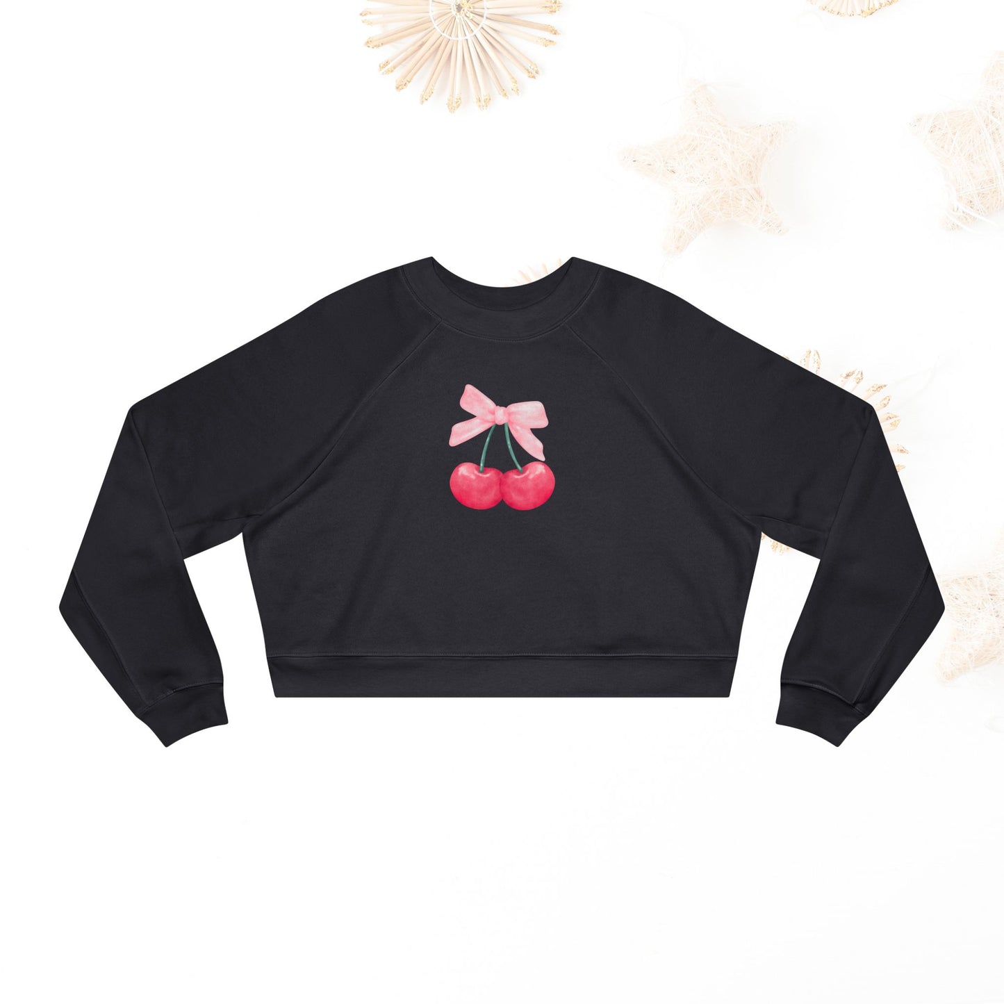 Coquette Cherry Cropped Fleece Pullover, Cute Sweatshirt for Women, Trendy Casual, Spring Fashion, Gifts for Her, Coquette Sweatshirt - DiRoMi