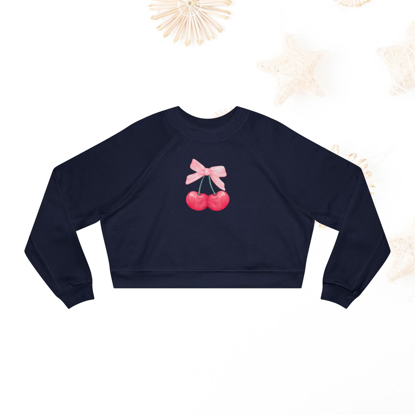 Coquette Cherry Cropped Fleece Pullover, Cute Sweatshirt for Women, Trendy Casual, Spring Fashion, Gifts for Her, Coquette Sweatshirt - DiRoMi