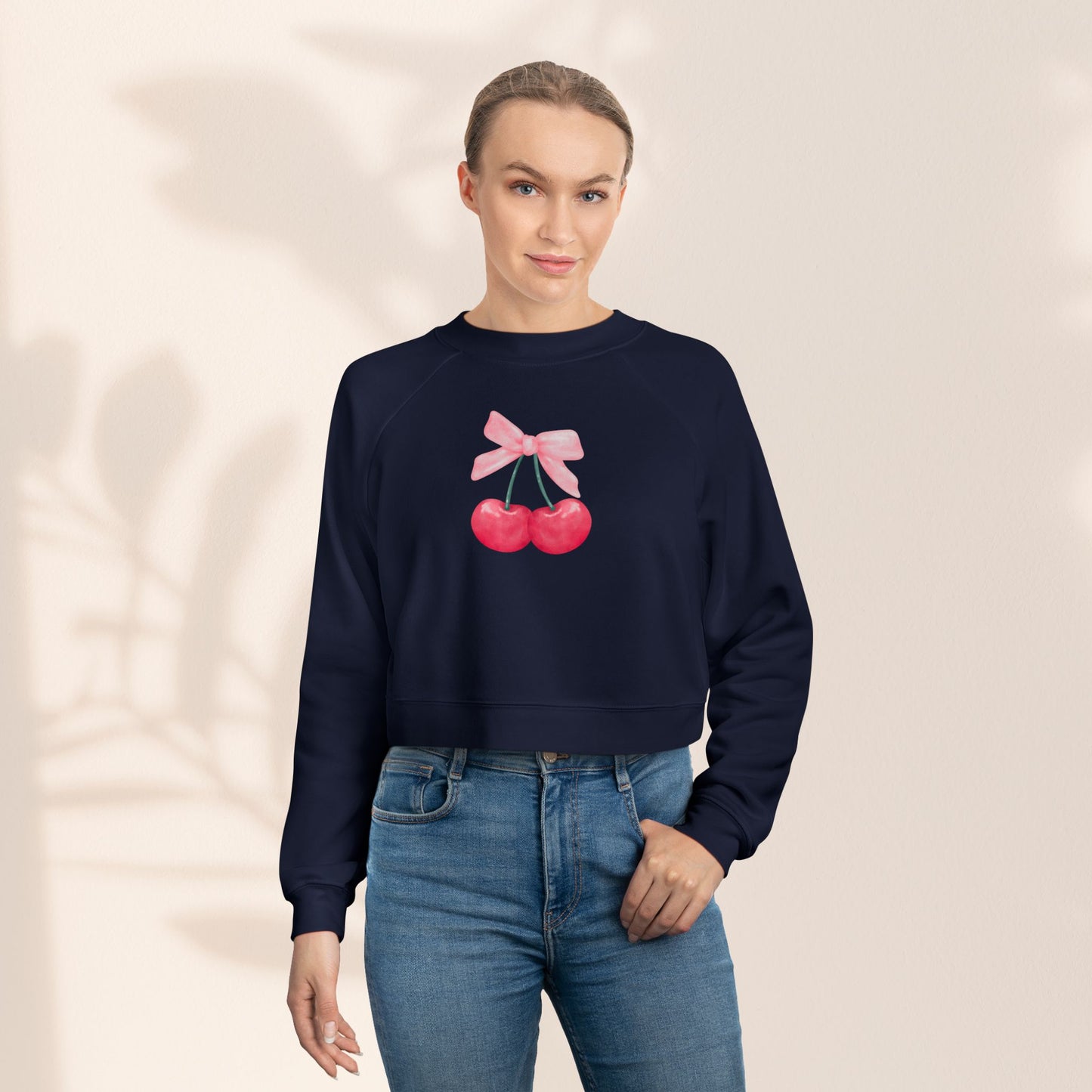 Coquette Cherry Cropped Fleece Pullover, Cute Sweatshirt for Women, Trendy Casual, Spring Fashion, Gifts for Her, Coquette Sweatshirt - DiRoMi