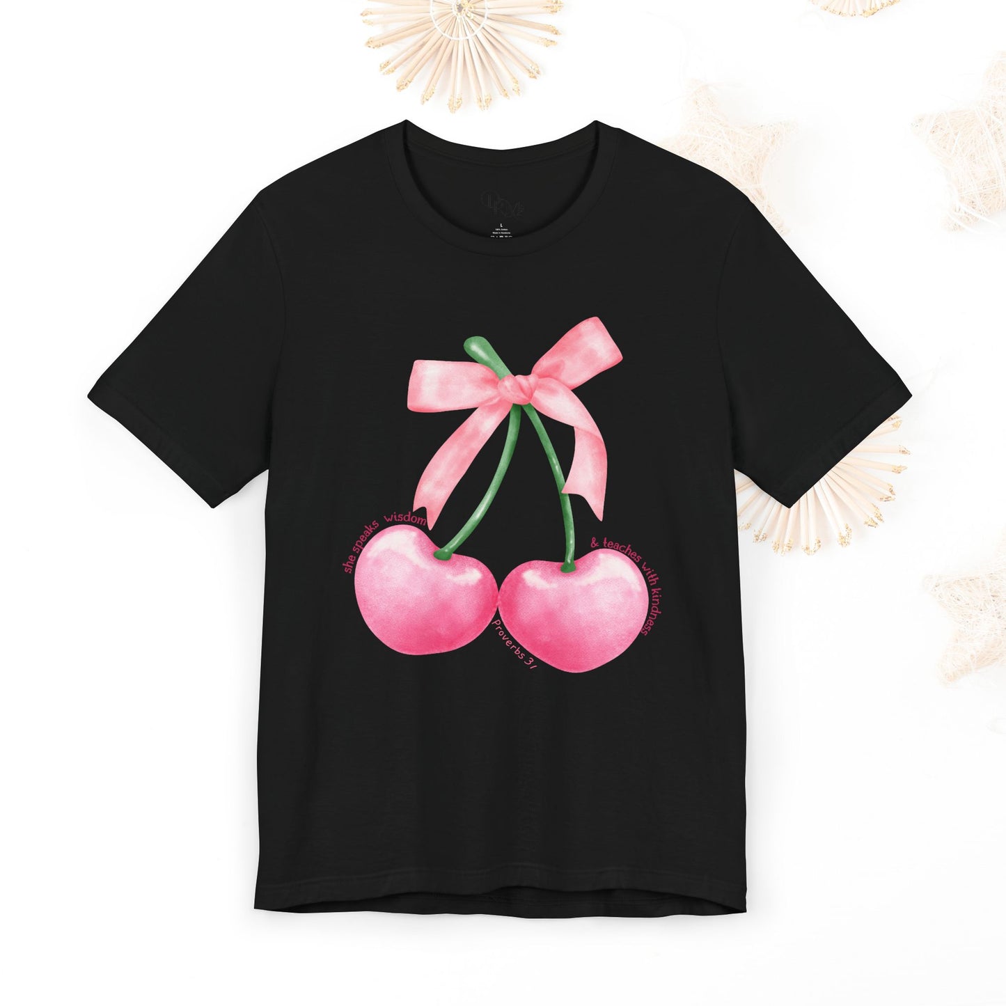 Coquette Cherry Tee,Cute Summer Unisex T-Shirt, Bows Shirt, Black Bow Shirt, Casual Style, Graphic Tee, Coquette Bow Tee - DiRoMi