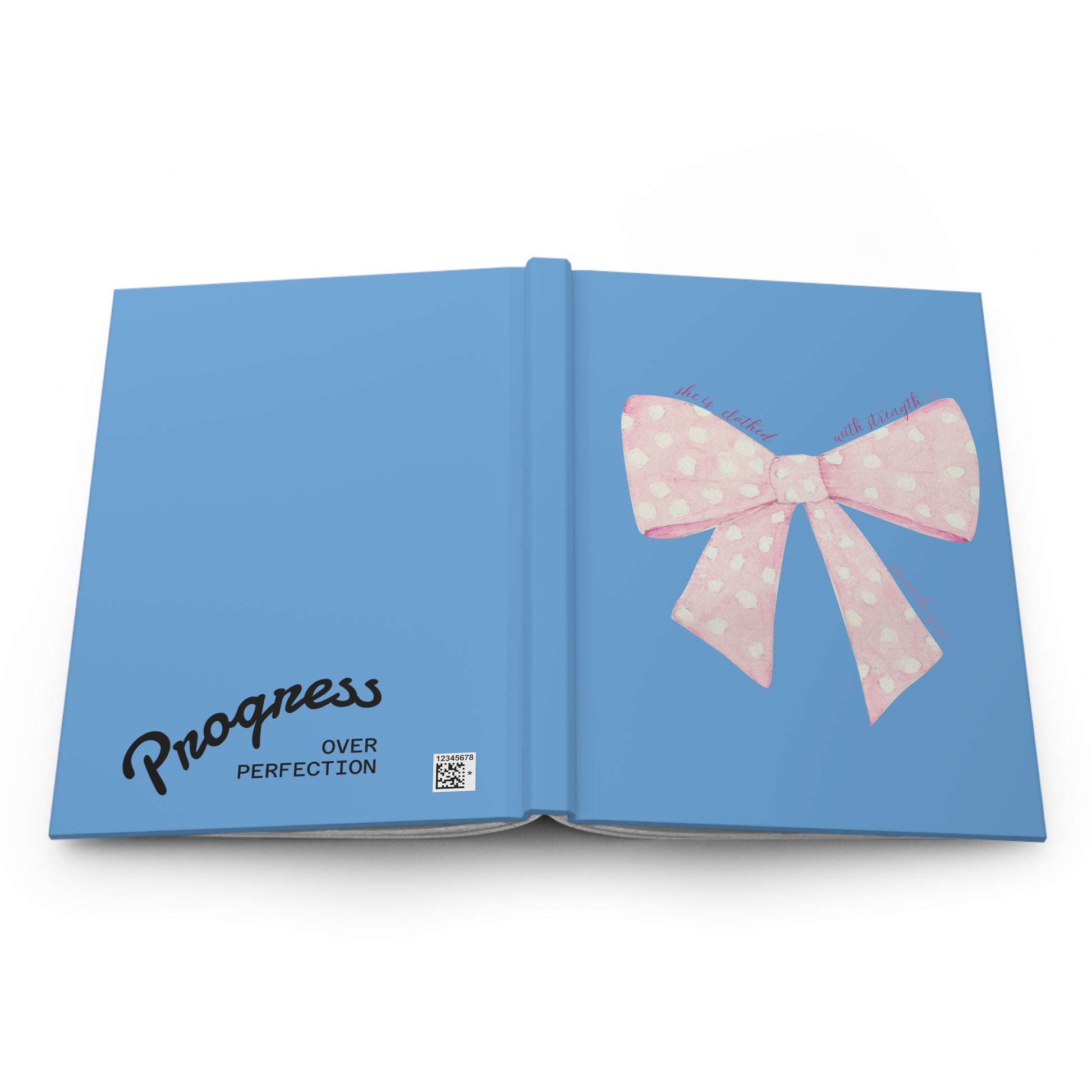 Coquette Cute Hardcover Journal - "Progress Over Perfection" & Inspirational Bow Design - DiRoMi